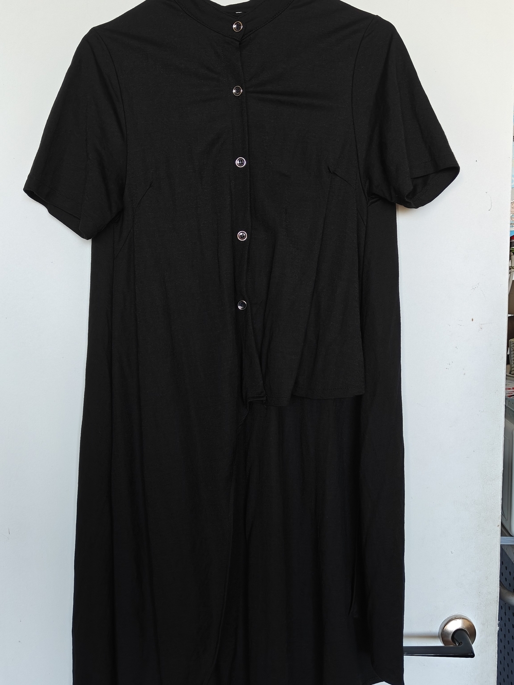 Black Short-Sleeve Button-Front Women’s Dress